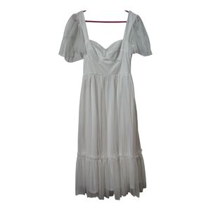 Lulu's White Midi Dress with Tulle Sleeves Cottagecore Whimsical Fairycore Boho